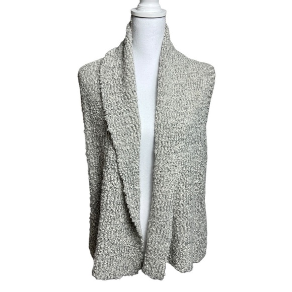 Ann Taylor LOFT Vest Women's XXS Nubby Knit Zipper Pockets Open Front Gray White - Picture 1 of 11